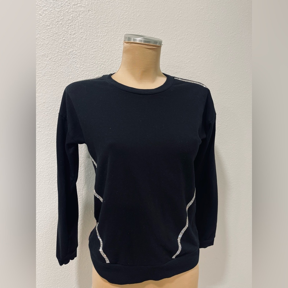 Chic Black Long Sleeve Top with Silver Details